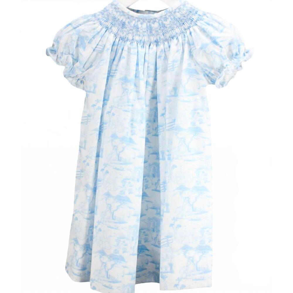 NEW CHARMING LITTLE ONE girl's smocked easter toile dress in blue